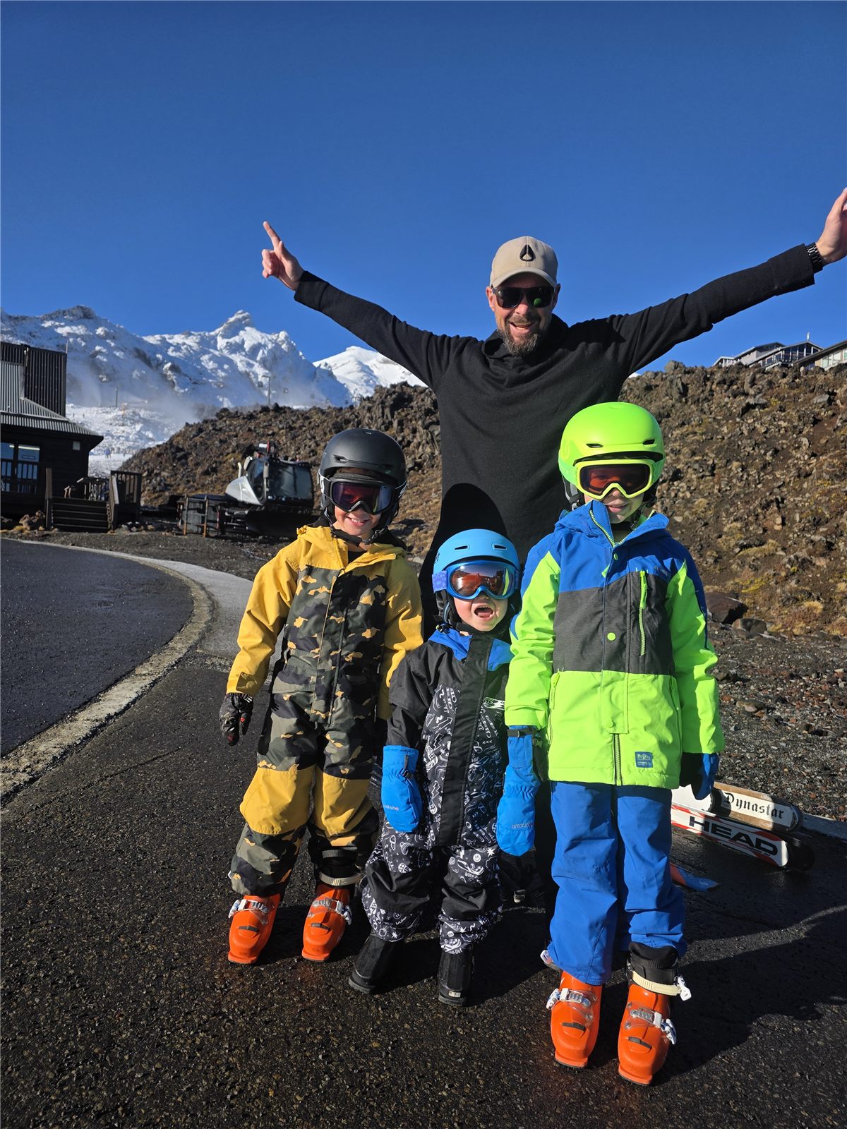 Larn and the kids up the mountain